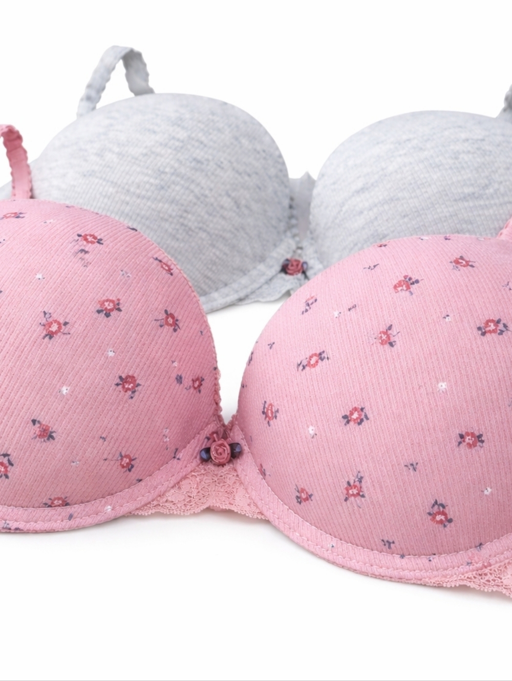 2 NWT Laura Ashley 36C Comfort Push Up Bra Set Cotton Blend Floral/ Gray